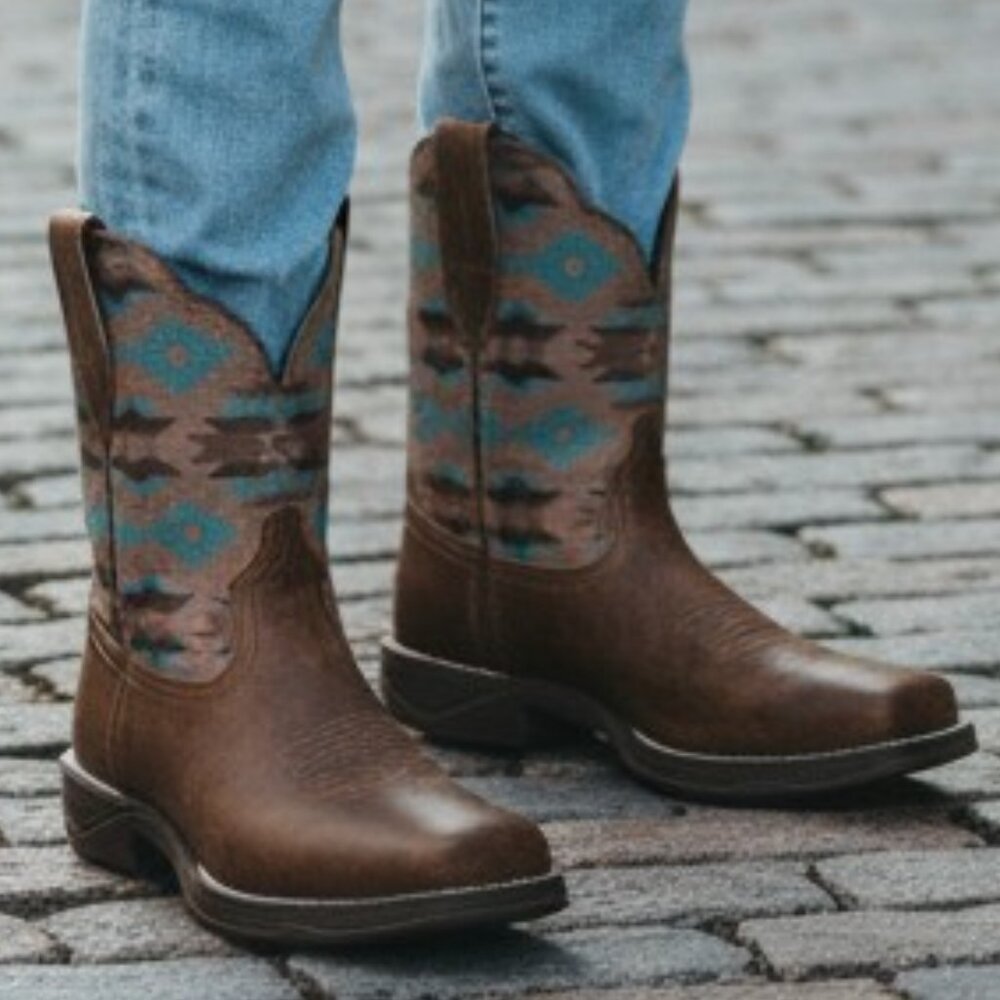 Ariat Anthem Shortie Savanna Western Boot Dry Taupe Turquoise Aztec - Size 7 - Picture 3 of 14